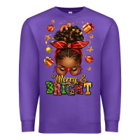 Purple merry and bright christmas afro messy bun Premium Sweatshirt - texasbilliewilder
