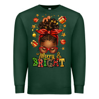 Sports Green merry and bright christmas afro messy bun Premium Sweatshirt - texasbilliewilder
