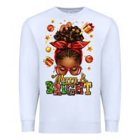 White merry and bright christmas afro messy bun Premium Sweatshirt - texasbilliewilder