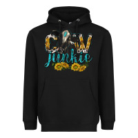 Black Cow Junkie with Cow Heavyweight Hoodie - texasbilliewilder