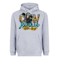 Heather Grey Cow Junkie with Cow Heavyweight Hoodie - texasbilliewilder