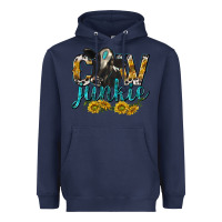 Navy Cow Junkie with Cow Heavyweight Hoodie - texasbilliewilder