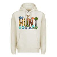 Oatmeal Heather The hunt is on with eggs Easter Day Premium Hoodie - HowdyJamesFarm