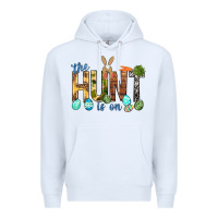 White The hunt is on with eggs Easter Day Premium Hoodie - HowdyJamesFarm