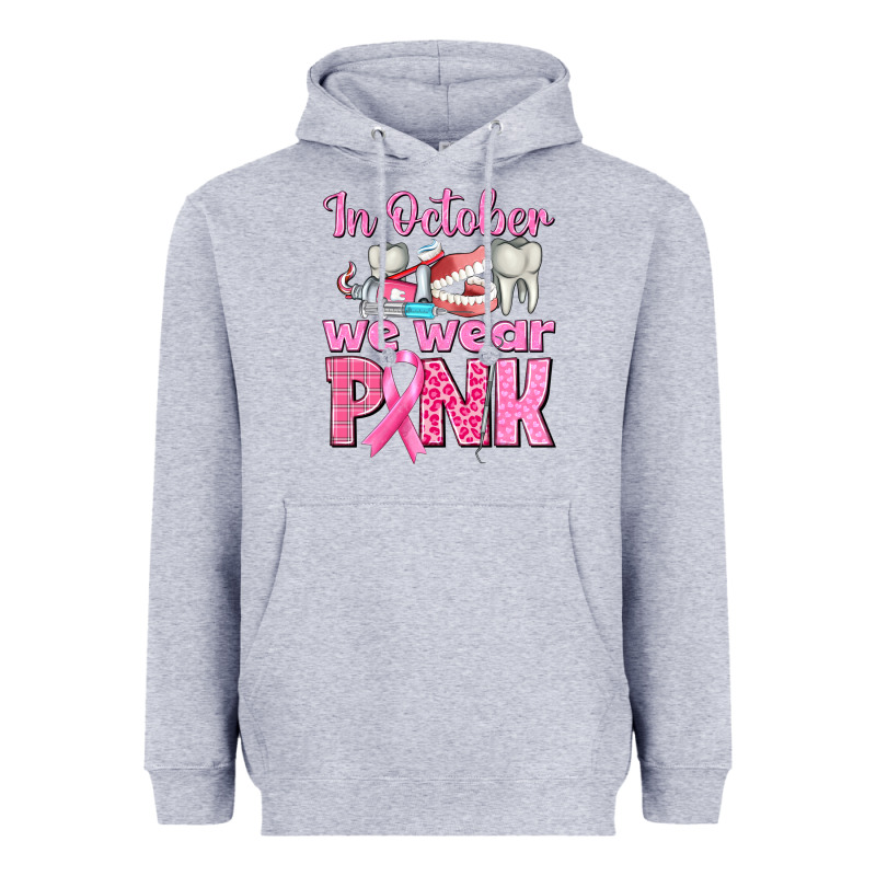 In October We Wear Pink Breast Cancer Awareness Heavyweight Hoodie by texasbilliewilder | Teevron