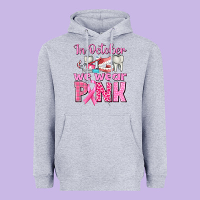 In October We Wear Pink Breast Cancer Awareness Heavyweight Hoodie Designed By Texasbilliewilder