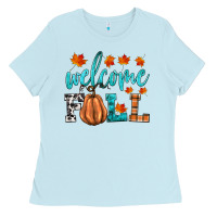 Baby Blue welcome fall Ladies Tee - HRA Design Shop