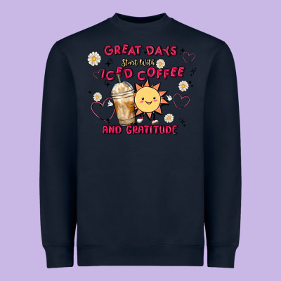 Great Days Start With Iced Coffee And Gratitude Heavyweight Sweatshirt Designed By Maliassmallbusiness