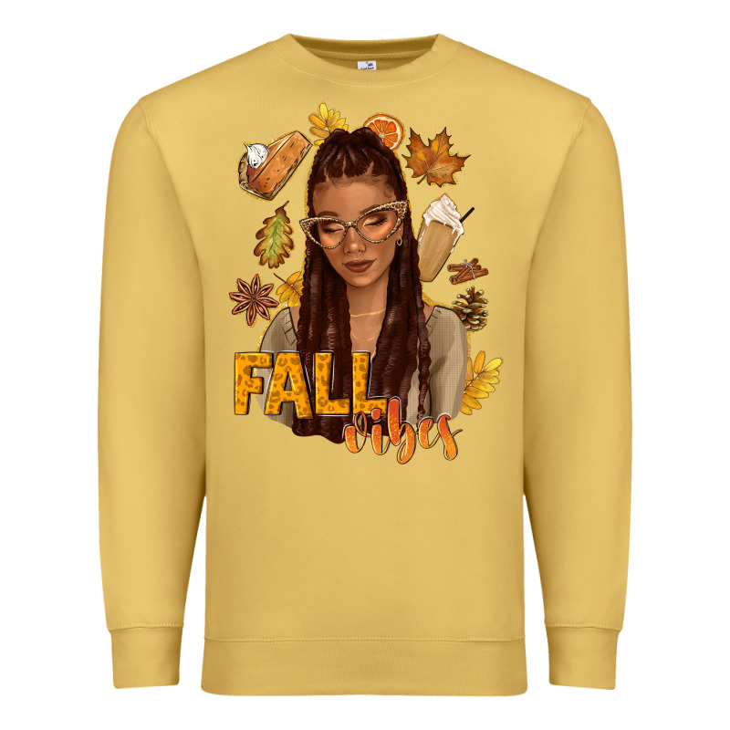 Fall Vibes Afro Woman Premium Sweatshirt by NancyCooperArtShop | Teevron