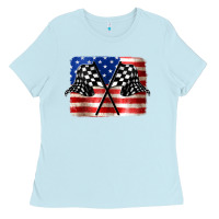 Baby Blue American Racing Flag Ladies Tee - JahusDesignShop