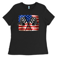 Black American Racing Flag Ladies Tee - JahusDesignShop