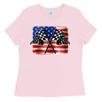 Bubblegum Pink American Racing Flag Ladies Tee - JahusDesignShop