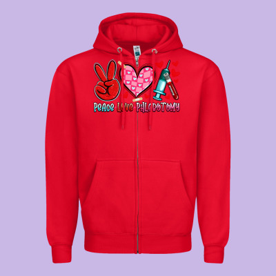 Peace Love Phlebotomy Zipper Hoodie Designed By Artiststas