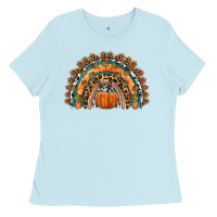 Baby Blue fall pumpkin rainbow Ladies Tee - HRA Design Shop
