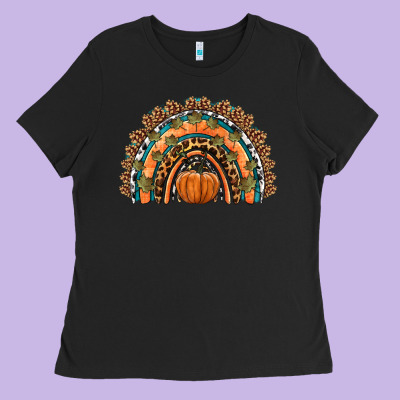 Fall Pumpkin Rainbow Ladies Tee Designed By Hra Design Shop