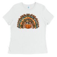 White fall pumpkin rainbow Ladies Tee - HRA Design Shop