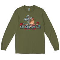 Army Green she will not fail psalm christian cross pray Long Sleeve Tee - NancyCooperArtShop