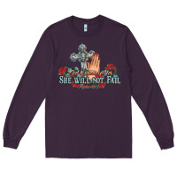 Plum she will not fail psalm christian cross pray Long Sleeve Tee - NancyCooperArtShop