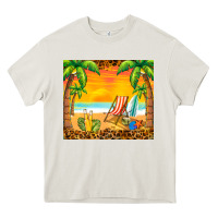 Cream sunset beach Heavy Core Tee - BarkalooDesign