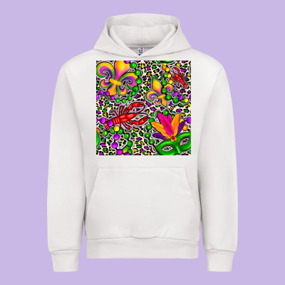 Mardi Gras Crawfish Leopard  Seamless Pattern Urban Hoodie Designed By Fadigitalartstudio