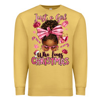 Antique Gold just a girl who loves pink christmas afro messy bu Premium Sweatshirt - texasbilliewilder