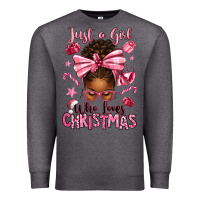 Charcoal Heather just a girl who loves pink christmas afro messy bu Premium Sweatshirt - texasbilliewilder