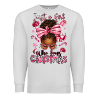Dove Grey just a girl who loves pink christmas afro messy bu Premium Sweatshirt - texasbilliewilder