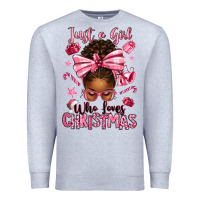 Heather Grey just a girl who loves pink christmas afro messy bu Premium Sweatshirt - texasbilliewilder