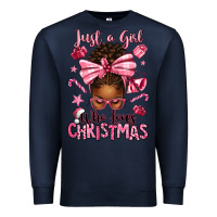 Navy just a girl who loves pink christmas afro messy bu Premium Sweatshirt - texasbilliewilder