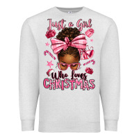 Oatmeal Heather just a girl who loves pink christmas afro messy bu Premium Sweatshirt - texasbilliewilder