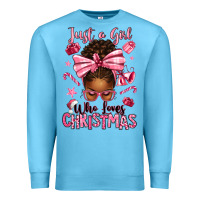 Ocean Blue just a girl who loves pink christmas afro messy bu Premium Sweatshirt - texasbilliewilder