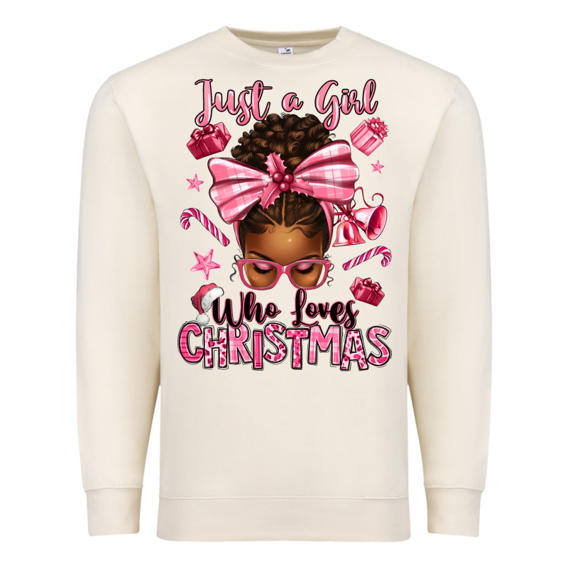 Just A Girl Who Loves Pink Christmas Afro Messy Bu Premium Sweatshirt by texasbilliewilder | Teevron