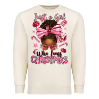 Sandshell just a girl who loves pink christmas afro messy bu Premium Sweatshirt - texasbilliewilder