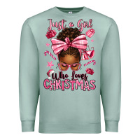 Seafoam just a girl who loves pink christmas afro messy bu Premium Sweatshirt - texasbilliewilder
