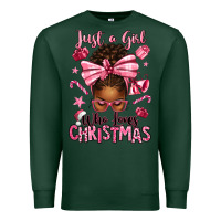 Sports Green just a girl who loves pink christmas afro messy bu Premium Sweatshirt - texasbilliewilder