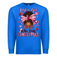 True Royal just a girl who loves pink christmas afro messy bu Premium Sweatshirt - texasbilliewilder