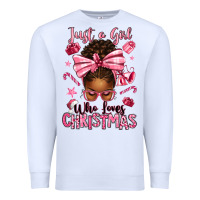 White just a girl who loves pink christmas afro messy bu Premium Sweatshirt - texasbilliewilder