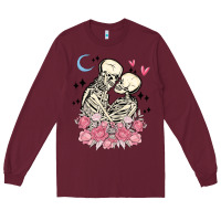 Burgundy the lovers skeletons Long Sleeve Tee - MaliasSmallBusiness