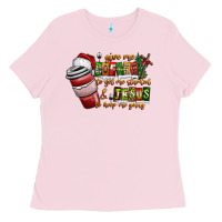 Bubblegum Pink Coffee  Jesus Ladies Tee - CowhideDigitalArt