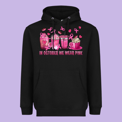 In October We Wear Pink With Breast Cancer Coffee Heavyweight Hoodie Designed By Texasbilliewilder