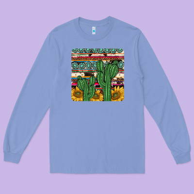 Cactus Sunflower Coaster Long Sleeve Tee Designed By Jahusdesignshop