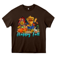 Chocolate Brown happy fall scarecrow Heavy Core Tee - FaDigitalArtStudio