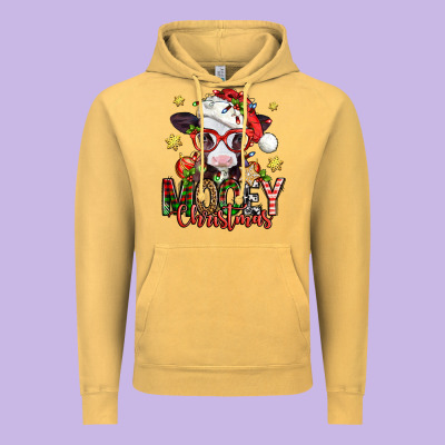 Mooey Christmas Baby Calf Vintage Hoodie Designed By Jasminsmagicworld