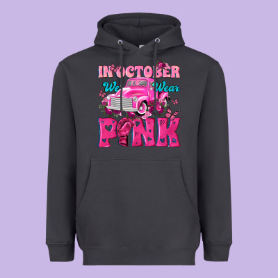 In October We Wear Pink Truck Heavyweight Hoodie Designed By Texasbilliewilder