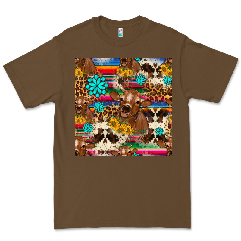 Western Sunflower Bucket Cow Seamless Pattern Premium Tee by HRA Design Shop | Teevron