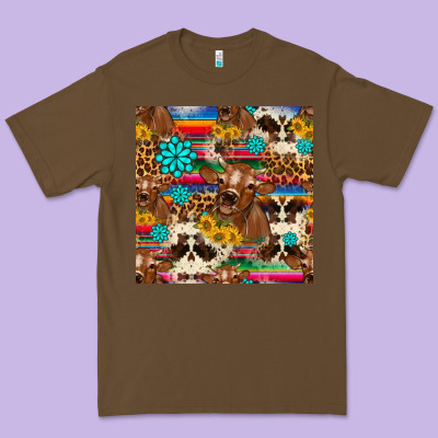 Western Sunflower Bucket Cow Seamless Pattern Premium Tee Designed By Hra Design Shop