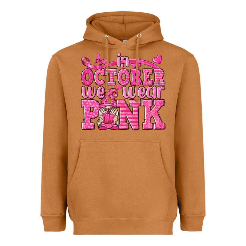 In October We Wear Pink With Gnome Heavyweight Hoodie by texasbilliewilder | Teevron