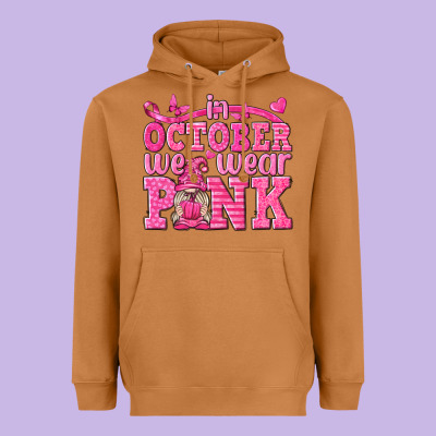 In October We Wear Pink With Gnome Heavyweight Hoodie Designed By Texasbilliewilder
