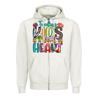 Oatmeal Heather feeding kids is a work of heart Zipper Hoodie - Artiststas