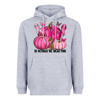 Heather Grey In October We Wear Pink with Pumpkin Heavyweight Hoodie - texasbilliewilder